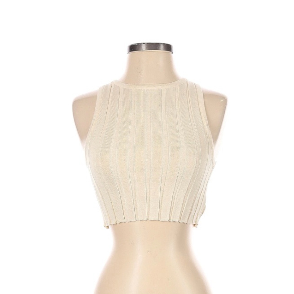 Pretty lavish ribbed cream off white knit crop top small ivory